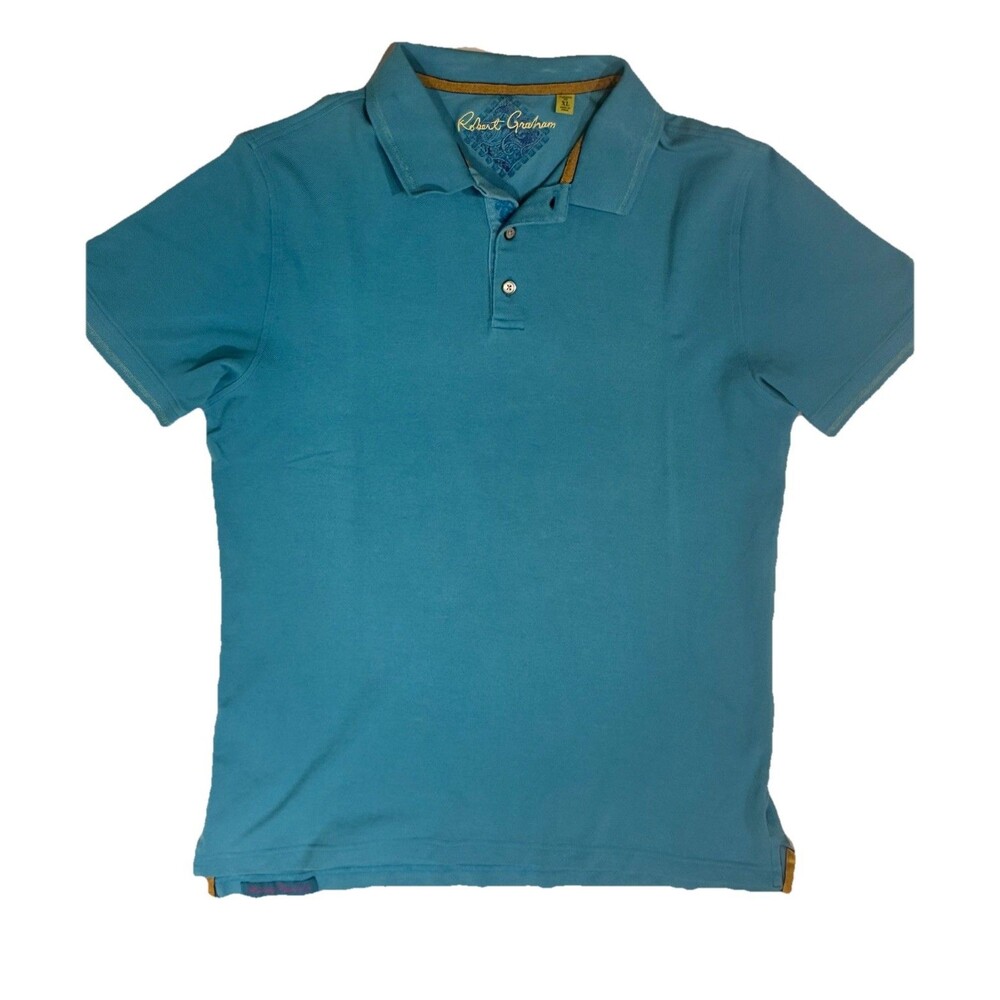 Robert Graham Polo Shirt Mens XL Blue Short Sleeve Cotton Shirt Casual